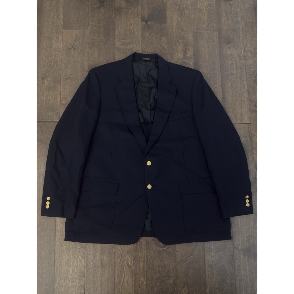 Vintage John Weitz Palm Beach Blazer Mens 50L Navy Blue Gold Buttons Made In USA